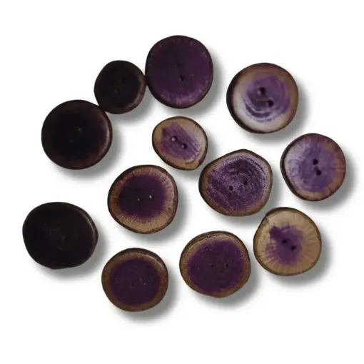 botones artesanales madera roble nacional medidas 2 5cms set x12 unidades color marron violaceo 0