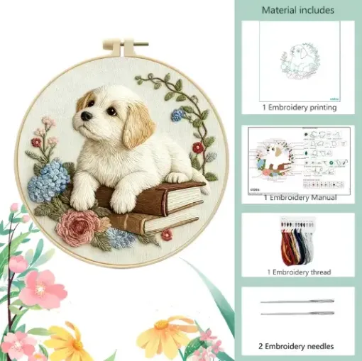 kit para bordar punto cruz 20cms incluye tela hilos agujas sin bastidor motivo impreso cachorro 0
