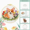 kit para bordar punto cruz 18cms incluye tela hilos agujas sin bastidor motivo impreso perro corgi 0