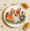 kit para bordar punto cruz 18cms incluye tela hilos agujas sin bastidor motivo impreso perro corgi 1