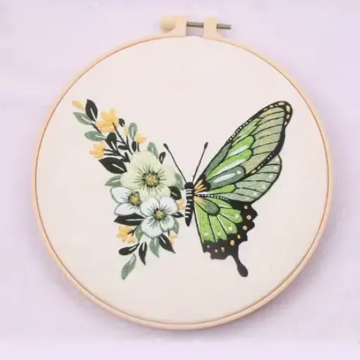 kit para bordar punto cruz 20cms incluye tela hilos agujas sin bastidor motivo mariposa verde 0