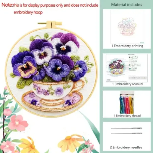 kit para bordar punto cruz 20cms incluye tela hilos agujas sin bastidor motivo impreso pensamientos 0