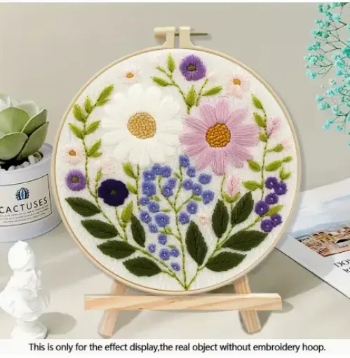kit para bordar punto cruz 20cms incluye tela hilos agujas sin bastidor motivo impreso floral 0