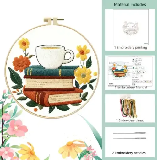 kit para bordar punto cruz 20cms incluye tela hilos agujas sin bastidor motivo impreso libros 0