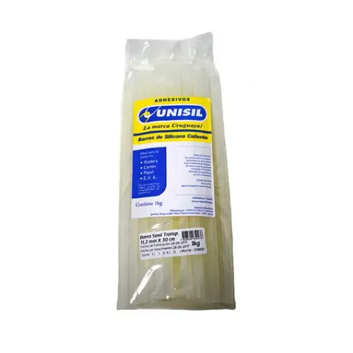 silicona barra transparente gruesa unisil cartucho 30cms largo por 10 unidades 0