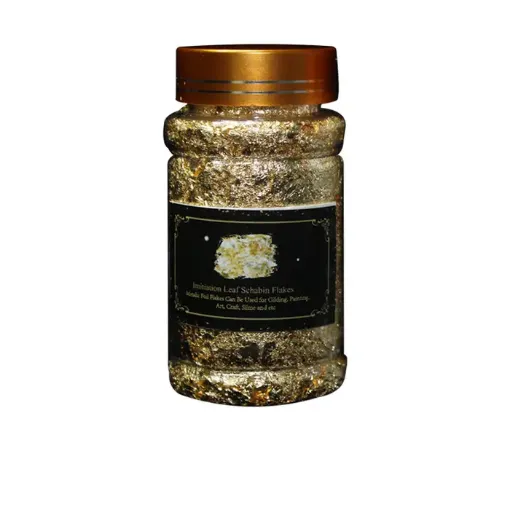 pan oro hoja para laminar folha flakes escamas copos frasco 75x55mms color oro 0