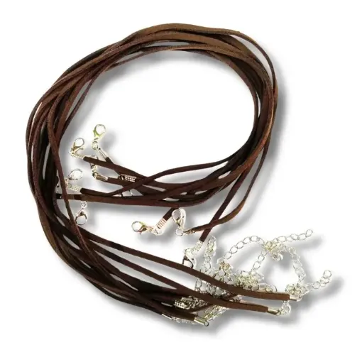 cordon tiento gamuza sintetica 2mms 45cms cadena broche por 10 unidades color marron 0