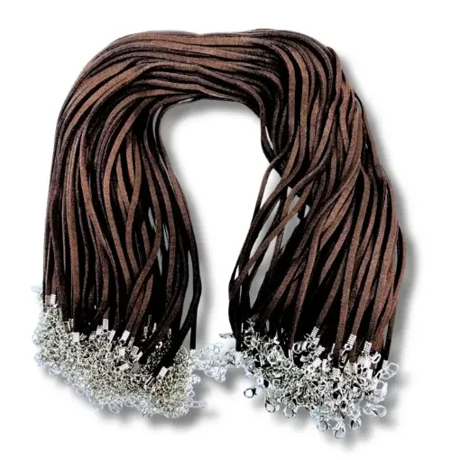cordon tiento gamuza sintetica 2mms 45cms cadena broche por 100 unidades color marron 0