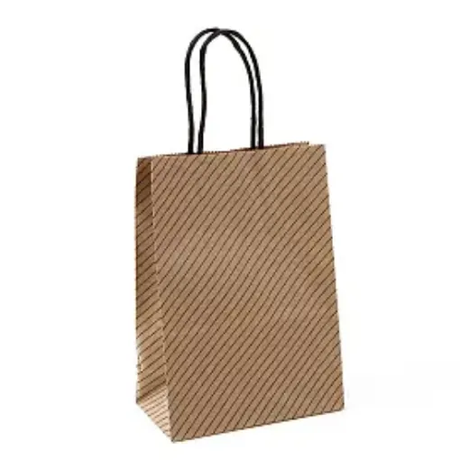 bolsa papel asa cuerda medida 15x21x8cms kraft motivo lineas negras por 12 unidades 0