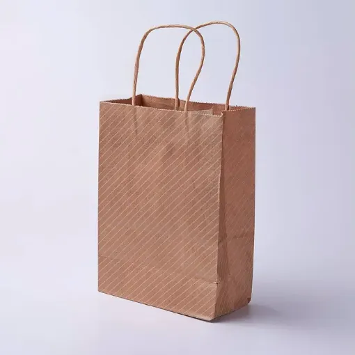 bolsa papel kraft asa cuerda marron medida 27x21x10cms color camel rayas x12 unidades 0