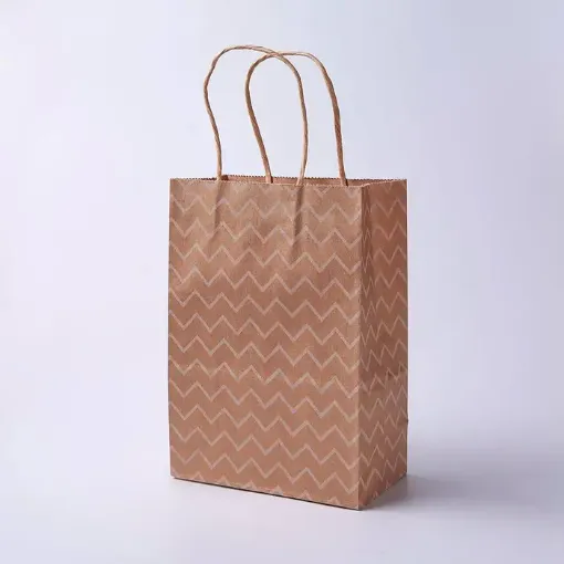bolsa papel kraft asa cuerda marron medida 27x21x10cms color camel zig zag x12 unidades 0