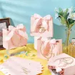 bolsa carton lujo cordon dorado cinta color rosa 14x12cms por unidad 2