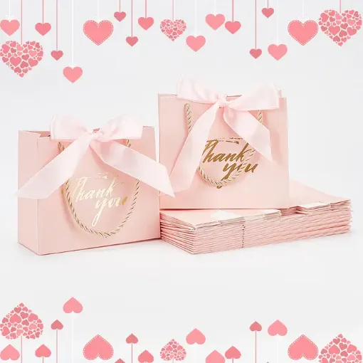 bolsa carton lujo cordon dorado cinta color rosa 14x12cms x24 unidades 0