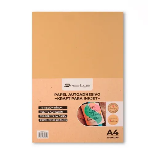 papel fotografico autoadhesivo kraft para impresora laser prestige 80grs a4 paquete 20 hojas 0