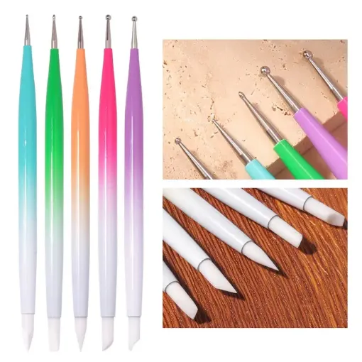 set 5 herramientas dobles para modelado punta goma bolillos 14cms 0
