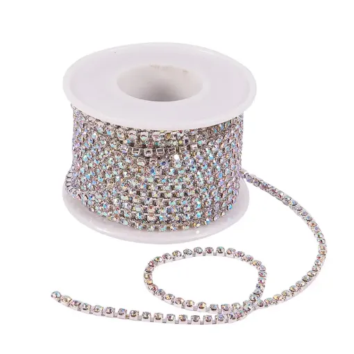 cadena strass cristal ab fondo base plateada 2 6mms ss10 iridiscente por 9 metros 0