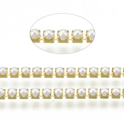 cadena strass fondo base dorada 2x2mm perlas por metro 0
