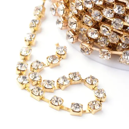 cadena strass cristal fondo base dorada 3 5mms ss16 por 9 metros 0