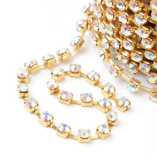 cadena strass cristal ab fondo base dorada 2 8mms ss12 iridiscente por metro 0