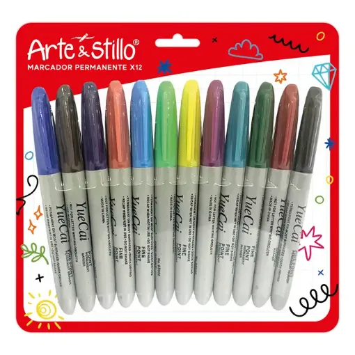 set 12 marcadores permanentes finos arte stillo set 12 colores surtidos 0