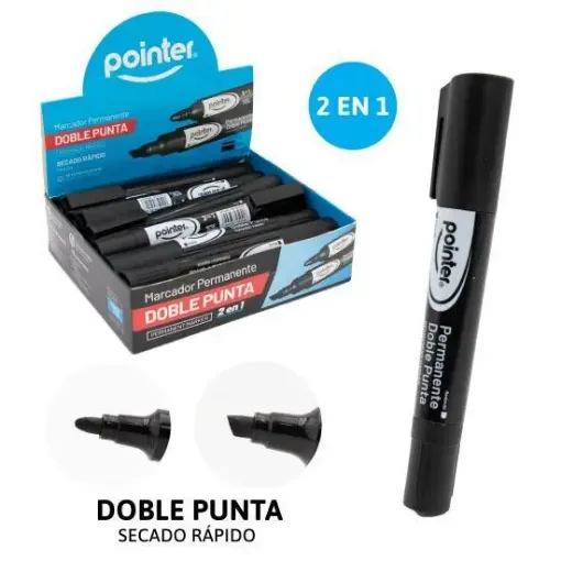 marcador permanente grueso doble punta pointer pta redonda chisel color negro 0