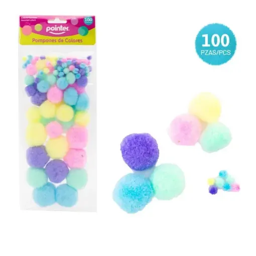 pompones multicolores pastel varias medidas pointer x100 unidades surtidas 0