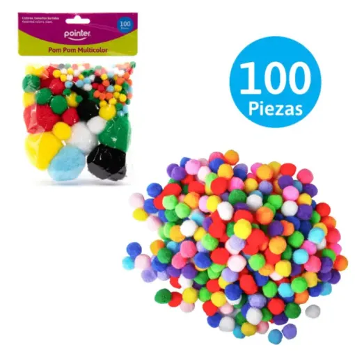 pompones multicolores varias medidas pointer x100 unidades surtidas 0