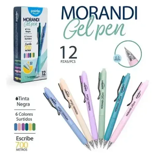 lapicera boligrafo tinta gel pointer punta fina 0 5mm morandi tinta negro cuerpo pastel 0