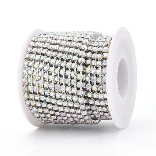 cadena strass iris arcoiris fondo base plateada 3 5mms por 9 metros 0