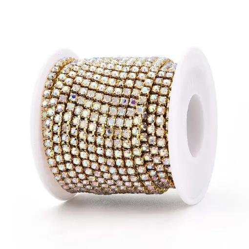cadena strass iris arcoiris fondo base dorada 3 5mms por 9 metros 0