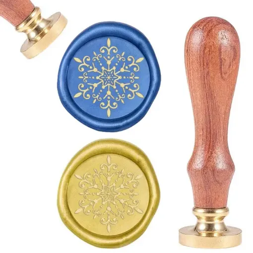 sello para estampar cera 25mms mango madera modelo copo nieve 0