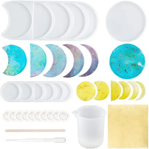 set 4 moldes silicona para resina epoxi lunas fases lunares accesorios 0