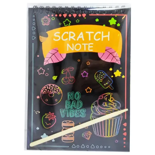 libreta para raspar scratch book multicolor medida 14x20 x10 hojas incluye raspador madera 0