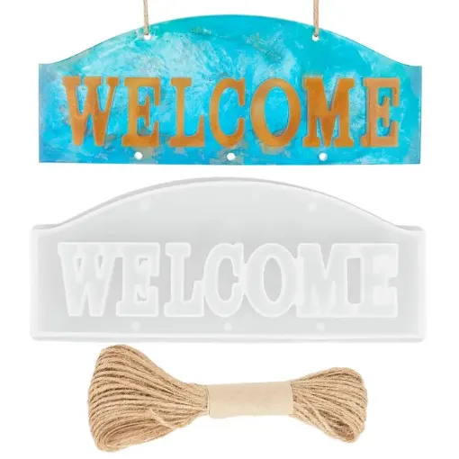 moldes silicona para resina epoxi motivo cartel welcome medida 108x260x22mms hilo yute 0