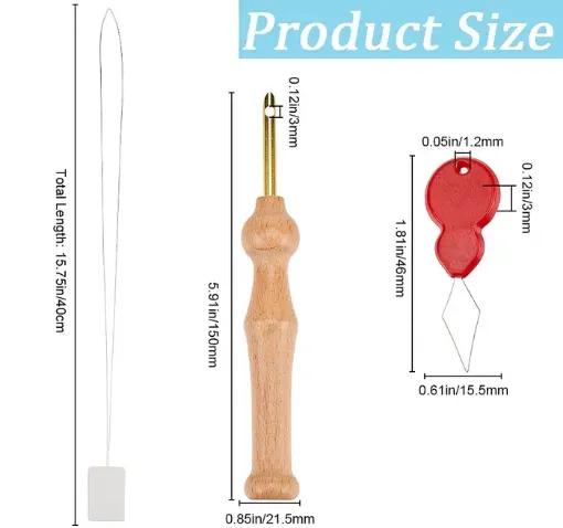 aguja punzonadora para bordado punto cruz punch needle medida 3mms mango madera 15cms enhebrador 0