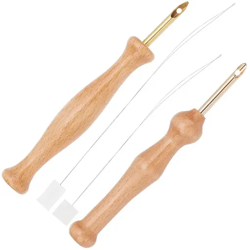 set 2 agujas punzonadoras para bordado punto cruz punch needle medida 3mms mango madera 20cms 0