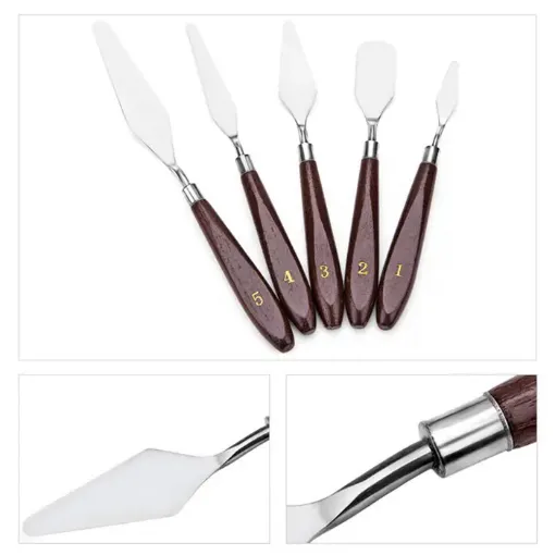 set 5 espatulas metalicas cromadas mango madera set 5 modelos diferentes nros 1 al 5 0