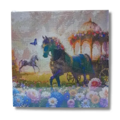 pintura diamantes 5d bastidor cuadrado 30x30cms motivo carruaje 0
