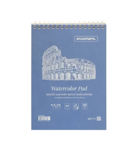 cuaderno anillado para acuarela studmark watrecolor pad medida a4 21x30cms 190grs 24 hojas 0