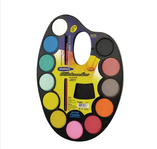 set acuarelas escolares studmark x12 colores paleta chica pincel st 03809 0