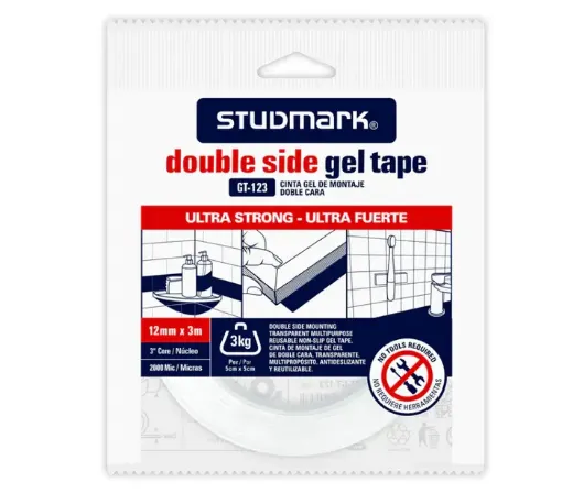 cinta gel adhesiva doble cara para fijacion montaje studmark 12mms rollo 3mts 0