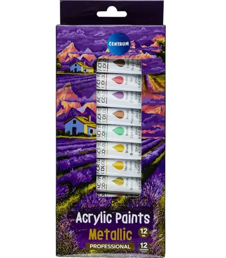set 12 acrilicos pomo 12ml profesionales centrum pintura acrilica x12 colores metalizados 0