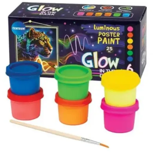 set 6 temperas poster lavable no toxica centrum x25ml set 6 colores luminosos glow in the dark 0