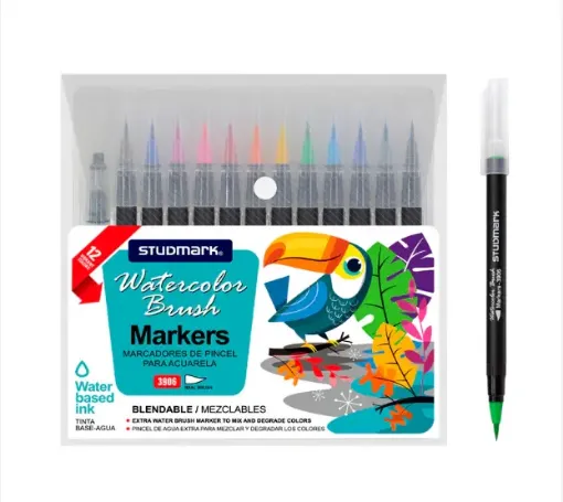 set 12 marcadores acuarelables punta pincel para ilustracion graffiti studmark x12 colores mezclable 0
