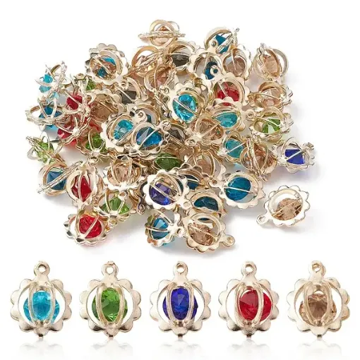 set 50 dijes colgantes metal hierro medida 15 5x12x8 5 mm color dorado strass x50 colores 0