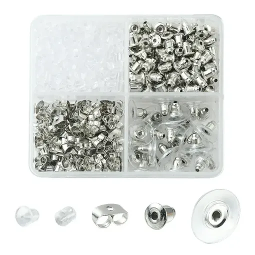 set 430 tuercas para caravanas metal platino fru fru tapones silicona estuche plastico 0