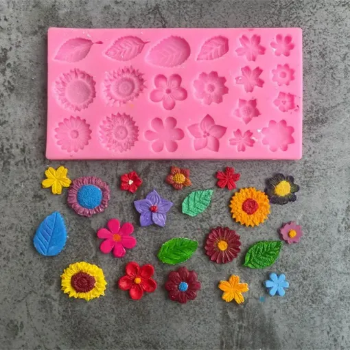 molde silicona grado alimenticio para resina epoxi masas 8x8cms modelo flores hojas mini x20 0