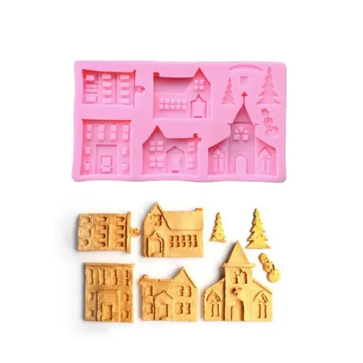 molde silicona para resina epoxi porcelana modelo casas x6 195x113x14mm 0