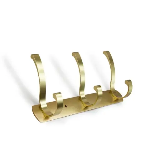 perchero colgador metalico grande dorado 3 ganchos medida 25x4cms 0