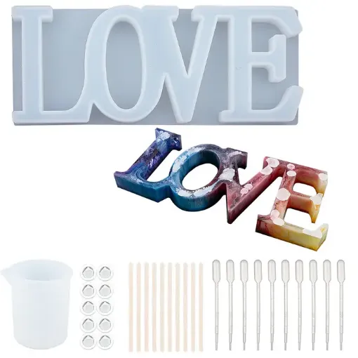 kit molde silicona para resina epoxi masas modelo cartel love 85x205x21 5 mm accesorios 0